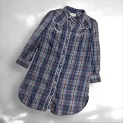 ラルフローレンデニムサプライ　長袖シャツ　ロング丈　チェック柄XS（C3