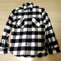 メンズ ネルシャツ L 白黒チェック 厚手 綿100% ポケット付き 秋冬