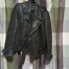50年代 50s Priwa ダークグリーン レザーダブルライダースジャケット