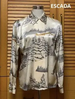 大幅値下げ超美品エスカーダ高級上質シルクブラウスシャツカラー雪景色ホワイト15万のサムネイル