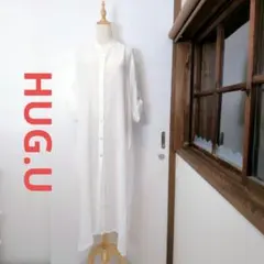 HUG.U バンドカラー シャツワンピース ロングワンピース ホワイトのサムネイル