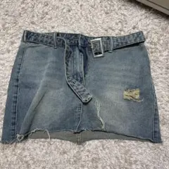 デニムブルー ミニスカート ベルト付き