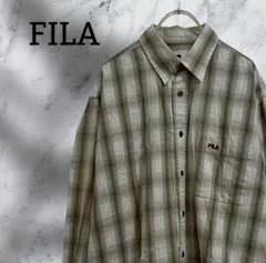 フィラ『FILA』シャツ 長袖【L】ブラウン チェック 綿 オーバーサイズ