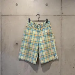 90s チェック柄 ハーフパンツ ショートパンツ 短パン 刺繍 ボタン 古着のサムネイル