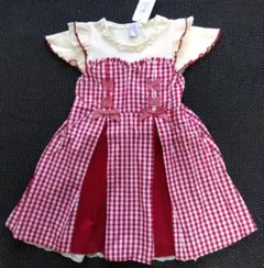 新品　アクシーズファム　赤と白のチェック柄レースアップ 半袖ワンピース 120