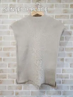 SENSE OF PLASE　デザインリブノースリーブニットトップ