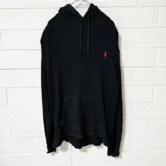 ポロラルフローレン サーマル パーカー ワッフル生地 黒 赤ポニー刺繍 M