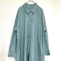 美品 グローバルワーク ストライプ シャツワンピース M グリーン 羽織り 涼感