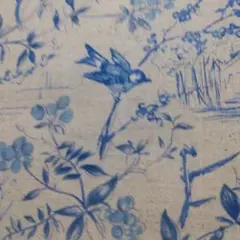 綿麻シーチング　YUWA ボタニカルメッセージ　青　１m