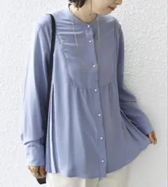 極美品 シップス ストレッチジョーゼットプリーツショースリーブ 