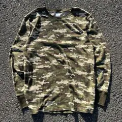 長袖サーマル ワッフル ヘンリーネック 迷彩 総柄 古着 90s 00s カモ柄