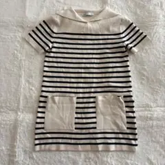 ◆ザラ　ボーダー柄　ニット　セーラー　ミニ　ワンピース　半袖　ポケット　白　黒