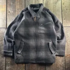 古着　オンブレチェック　ウール　シャツジャケット　ブラック　4Lウールラグラン.