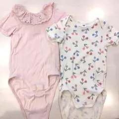 半袖ロンパース2枚セット（フリル付き・さくらんぼ柄）