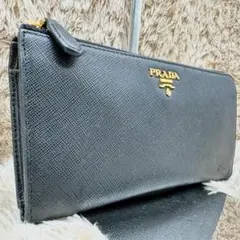 【美品】プラダ 長財布 ラウンドファスナー ブラック サフィアーノ L字