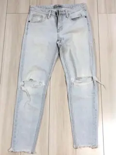 ZARA ザラ デニム クラッシュ ダメージ トレンド ストレート ジーパン