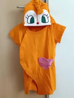ドキンちゃんオレンジ色のフード付き着ぐるみロンパース