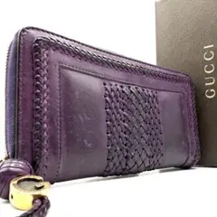 グッチ ウーブンウェブ 長財布 ラウンドファスナー 編み込み レザー ブラック D960 グッチ GUCCI ウーブンウェブ 編み込み レザー 本革 ラウンド
