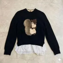 美品✨ミュベール リスモチーフ レイヤード風長袖カットソー 黒 ラメ 38 Mのサムネイル