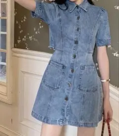 meJane バックオープンデニムミニワンピースのサムネイル