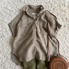 【Kamakura Shirts 】鎌倉シャツ　リネン半袖シャツ　 　ベージュのサムネイル