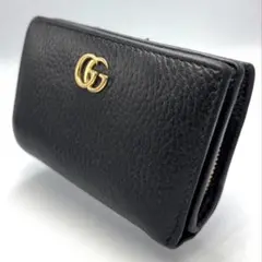 GUCCI グッチ GGロゴ 二つ折り財布 ブラックレザー 小銭入れカード収納