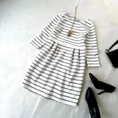 ワンピース　膝丈　ボーダー　白黒　金