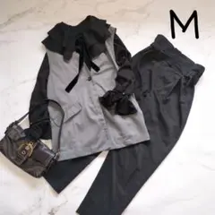 セレモニー セットアップ ジレ パンツ フリル リボン ママスーツ 黒 M 入学