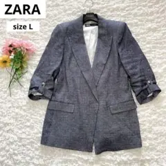 人気　ZARA ロールアップスリーブ リネン ブレンド ブレザー L テーラード