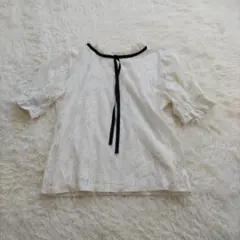 INGNI　イング　フリルカラー　ボウタイ付き総レーストップス　ホワイト　М