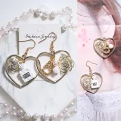 香水瓶 カメリアとパール 5番 フープ おおぶりピアス シャネルストーン可