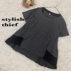 【stylish thief】グレー×ブラック　半袖チュニック　フレアシルエット