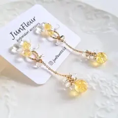 【感謝価格】『11月誕生石』シトリンのお花の耳飾り(揺れる雫)