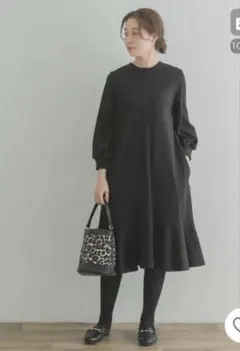 F by ROSSO ジョーゼット裾フレアワンピース ブラック 38サイズ