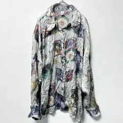 ⭐️希少✨メンズ レディース アート総柄 ブラウス 飾りボタン ヴィンテージ