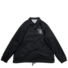 MAJESTIC RAIDERS ナイロン コーチジャケット 黒 胸プリント