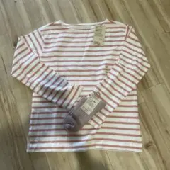 無印　オーガニックコットン ピンクボーダー 長袖Tシャツ Sと靴下　新品