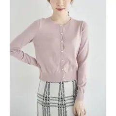 【新品】トッコクローゼット吸湿発熱＆シアバターフラワー釦ニットカーディガンピンク