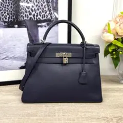 エルメス ケリー32 ボックスカーフ ブラック G金具 V字 □H刻印 - メルカリ