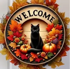 ハロウィン ハロウィン雑貨 ウェルカムボード プレート リース 黒猫 かぼちゃ