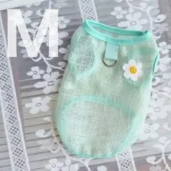 犬服 猫服 M メッシュ レース タンクトップ 花柄 ペットウェア グリーン