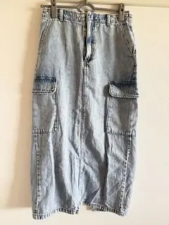 【GU】【デニムカーゴロングスカートト】 ロング丈 ハイウエスト カジュアル