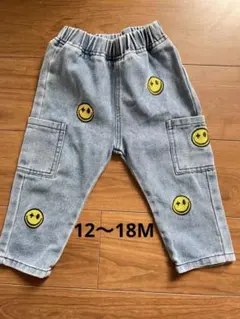 12〜18M ワイドパンツ カーブパンツ スマイリー刺繍デニムパンツ SHEINのサムネイル