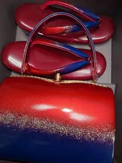 値下げ　 バッグと草履 セット　赤と青