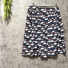 ローラアシュレイ　総柄ひざ丈スカート　フレア　個性派　大人カジュアル　綺麗め　L