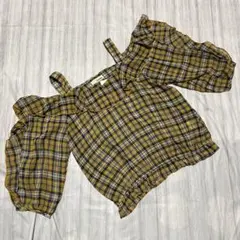 【未使用品】レディースイエロー チェック柄 オフショルダー シャツ L