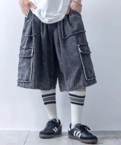 デニム カーゴショートパンツ ブラックのサムネイル