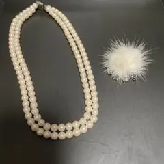 ビンテージアクセサリーセット　イミテーションパールネックレス　ブローチ