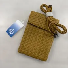 イエロー　編み込み　レザーショルダーバッグ　スマホショルダー
