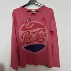 ポップコーン グラフィック 長袖Tシャツ ピンク